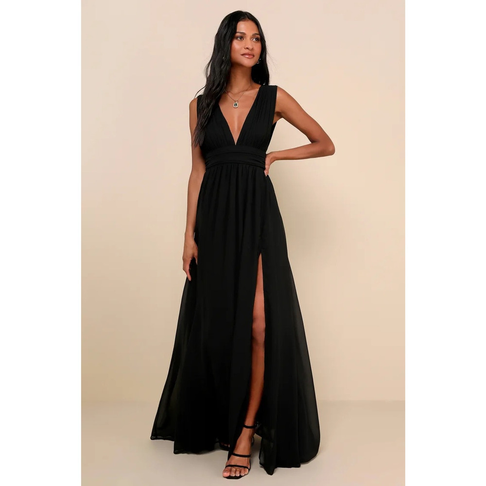 NWT Lulus Heavenly Hues Black Maxi Dress Bridesmaid Wedding Banquet Formal S